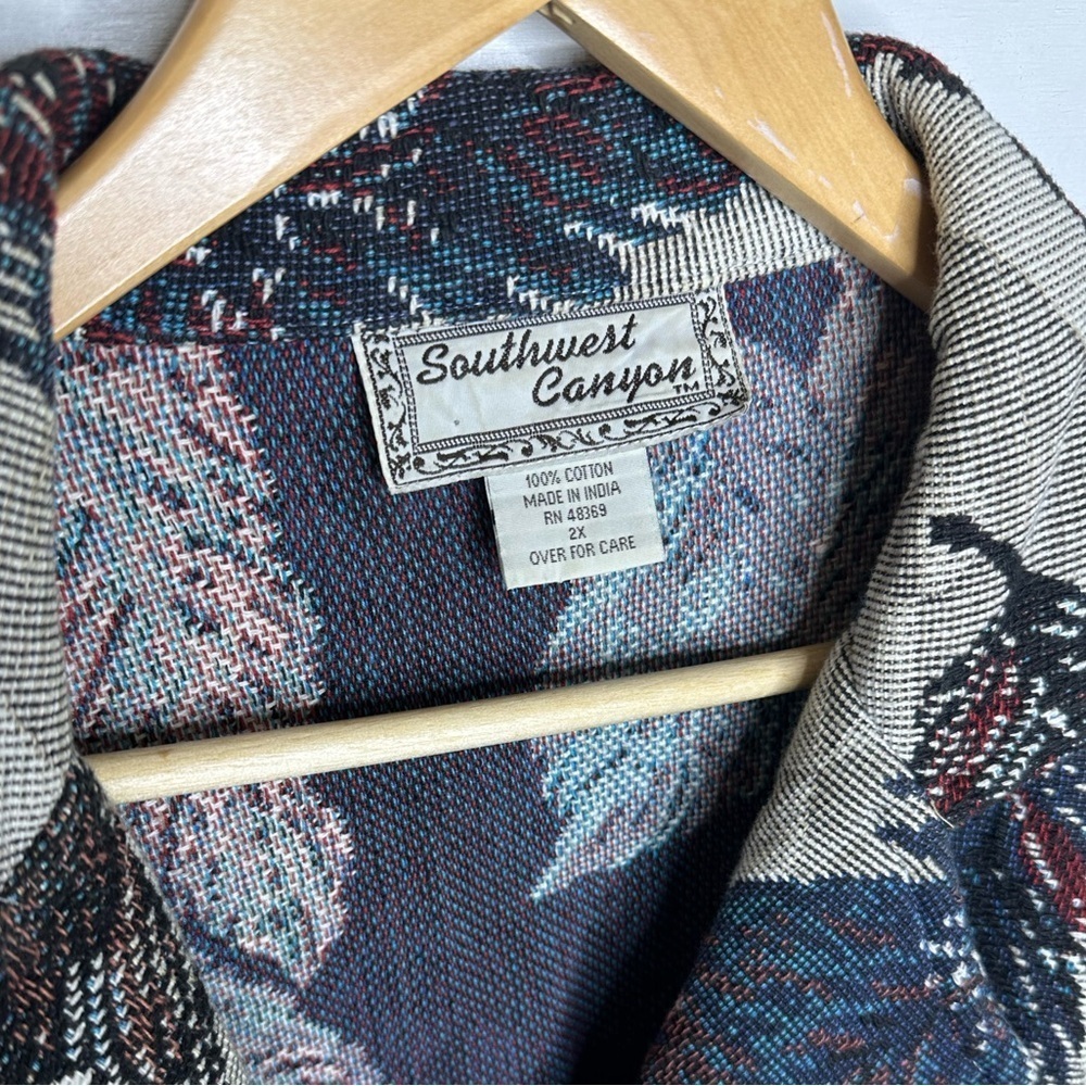 Southwest Canyon Womens 2X Tapestry Jacket Feather Print Western Boho Overshirt - Picture 4 of 7